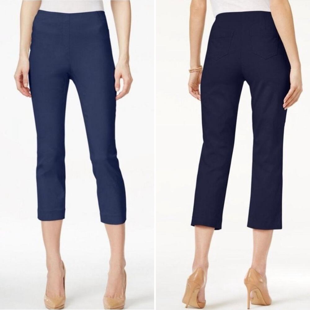 Style & Co Capri Cropped Pants Industrial Blue Navy Mid Rise Comfort Waist